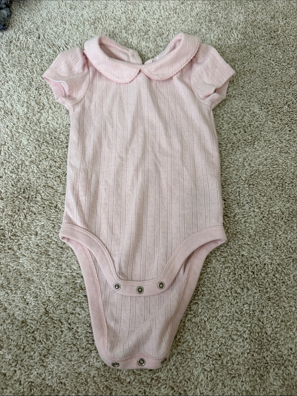 Baby Girls Pink Knit One-Piece Bodysuit with Peter Pan Collar